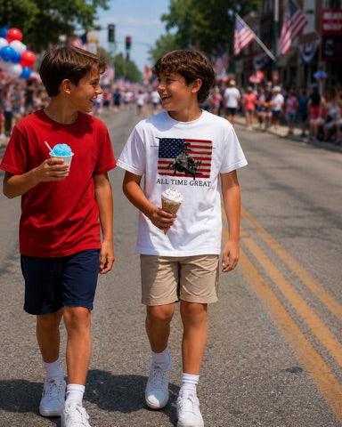 Youth All Time Great Americana Short Sleeve Stars and Stripes over a US Helicopter Youth