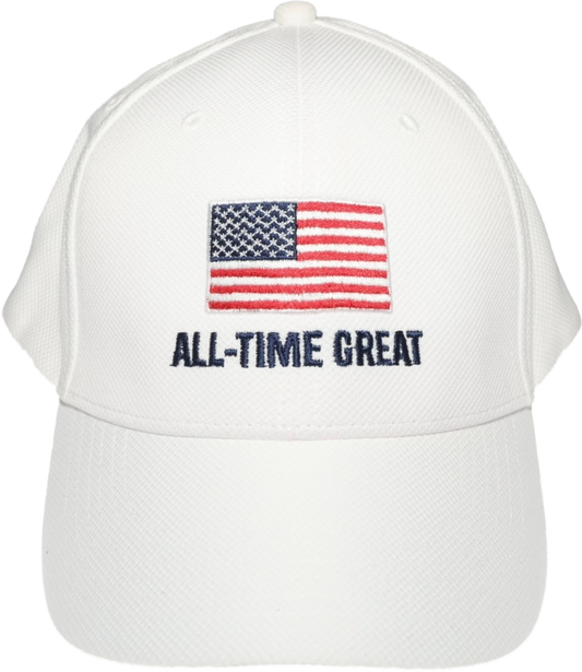 All Time Great Americana Flag Hat in a 6 panel structured pique snapback Hat